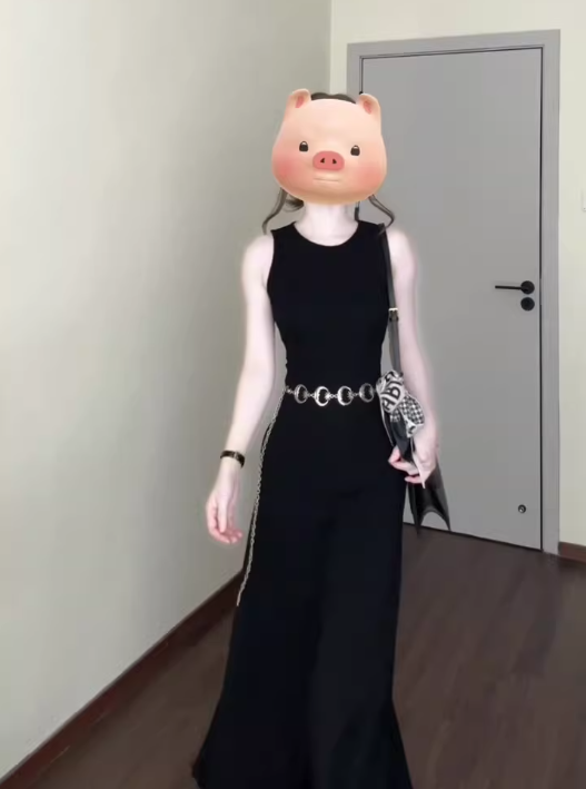 French black sleeveless vest dress 2025 new style temperament high-end waist A-line long skirt R0420