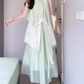Green sleeveless halter dress irregular gentle temperament loose beach dress R0705