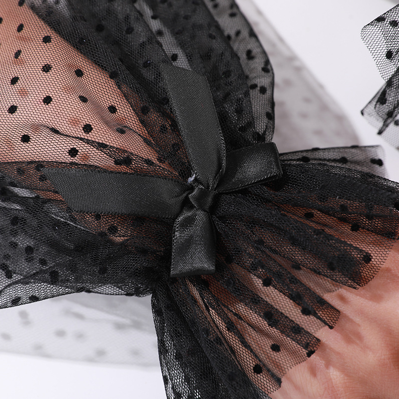 Mesh breathable bow sleeves black small spots sexy lace sun protection sleeves elegant     S6253