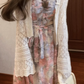 Retro floral suspender dress gentle temperament waist A-line long skirt R0785