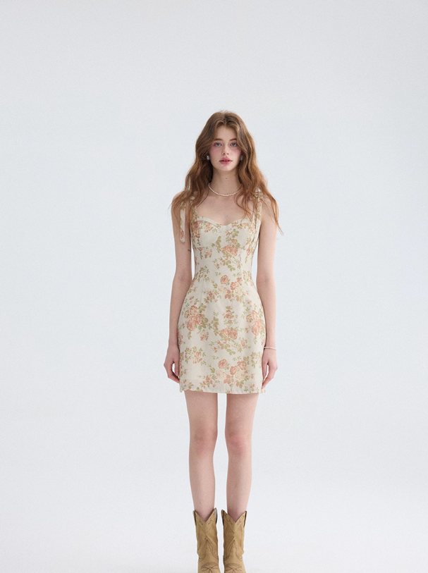 French floral suspender skirt short dress holiday wear short skirt petite skirt women summer R3491