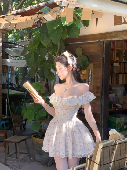 Pure desire style flying sleeves floral dress 2025 sweet waist a-line princess dress R1289
