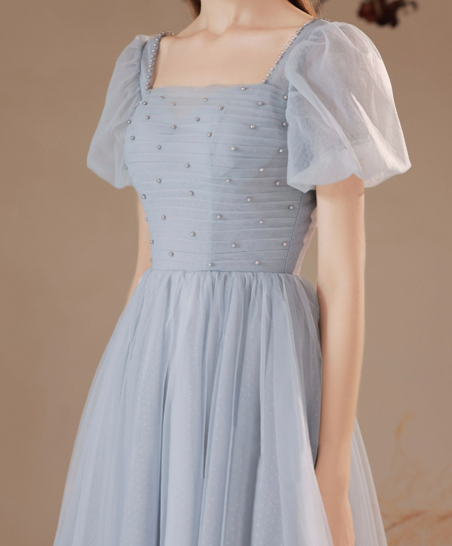 Minimalist Blue Homecoming Dress , Tulle Beaded Corset Short Prom Dress RS1700