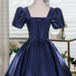 Elegant Navy A-line Square Embroidery Satin Corset Mini Prom Dress Homecoming Dress RS506
