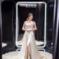 Champagne satin strapless slim waist sexy bridal dress R6022