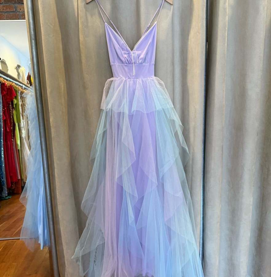 Dreamy Purple Prom Dress A-Line Spaghetti Straps Tulle Corset Maxi Party Dress RS710