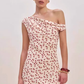 Dress French cherry one-shoulder dress slim fit half-shoulder wear suspender skirt R2919