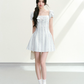 Minimalist Pale Blue Homecoming Dress A-Line Square Striped Corset Mini Birthday Dress RS713