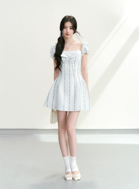 Minimalist Pale Blue Homecoming Dress A-Line Square Striped Corset Mini Birthday Dress RS713