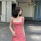 Pink suspender waist A-line short skirt homecoming dress R3239