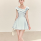 Elegant Pale Blue Homecoming Dress A-Line Portrait Corset Mini Birthday Dress RS714