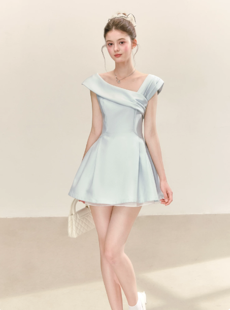 Elegant Pale Blue Homecoming Dress A-Line Portrait Corset Mini Birthday Dress RS714
