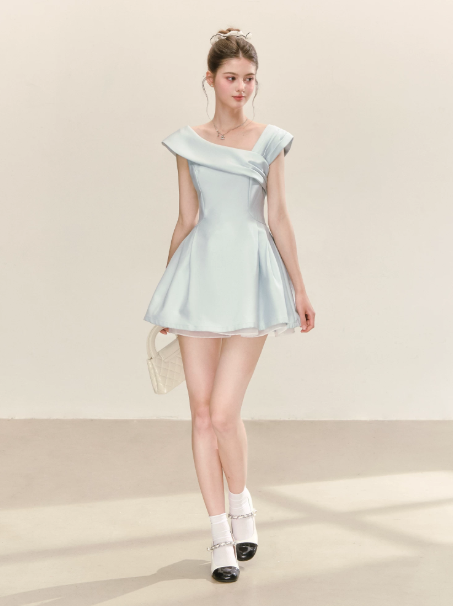 Elegant Pale Blue Homecoming Dress A-Line Portrait Corset Mini Birthday Dress RS714