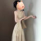 French sleeveless vest dress new style gentle style temperament mesh splicing waist a-line long skirt R0431