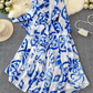 French elegant dress spring dress with bow tie collar slim fit long swing chiffon holiday dress R0351