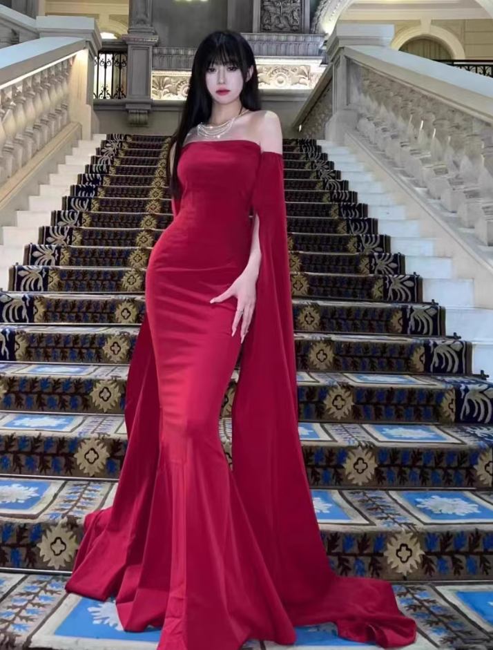 Travel photo skirt red dress desert travel outfit black ribbon evening dress long skirt R1566