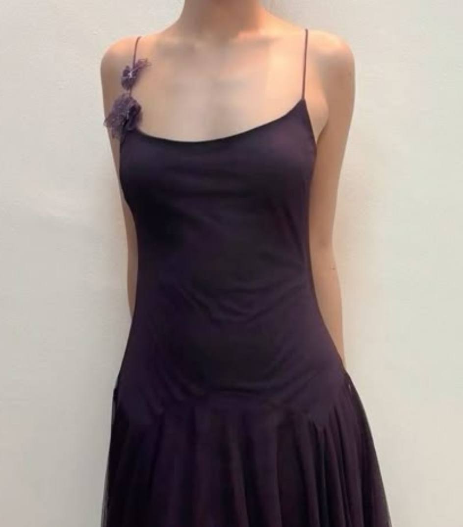 Vintage dark suspenders waist irregular skirt long dress prom dress homecoming dress R2967