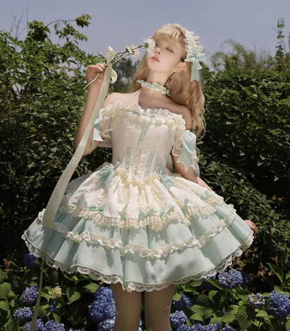 Cute Mint Green Homecoming Dress A-Line Off-the-shoulder Lace Hem Corset Mini Birthday Dress RS718