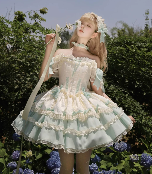 Cute Mint Green Homecoming Dress A-Line Off-the-shoulder Lace Hem Corset Mini Birthday Dress RS718