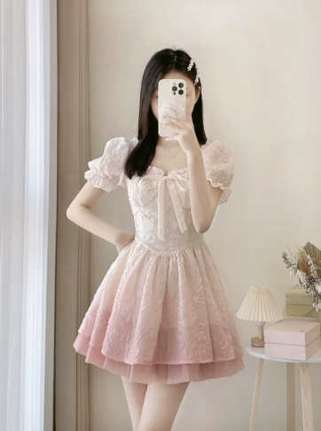 Sweet Blush Pink Puff Sleeves Homecoming Dress A-Line Square Corset Mini Birthday Dress RS719