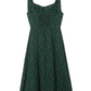 2025 Summer New Green Retro Platycodon Floral Waist Long Suspender Dress R0915