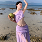 Photo skirt waist-baring one-shoulder dress design seaside atmosphere holiday beach skirt R1592
