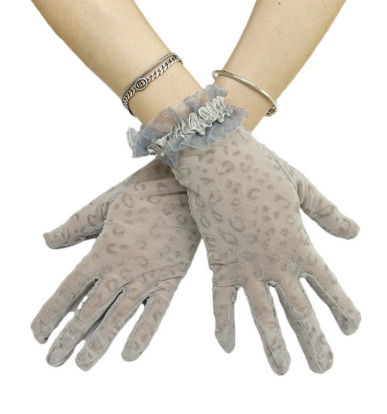 Thin leopard print black lace gloves sun protection sexy elegant cycling gloves wedding party gloves     S6220