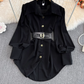 2025 Retro Temperament Waist Slimming Pleated Long Sleeve Shirt Skirt Mid-length Loose Top R0395