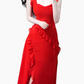 2025 summer new red irregular sexy ruffled seaside holiday dress R0980