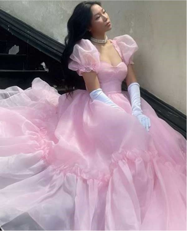 Puffy Tulle Silky Women's Prom Gown Pink Corset Maxi Evening Dress Birthday Dress — Fall Outfit 2026 New RS3141
