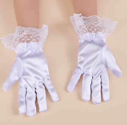 Children's bow gloves bride wedding flower girl lace lace satin student performance dress gloves     S6270