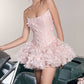 Pink tube top neckline floral slim fit A-line puffy homecoming dress R2465