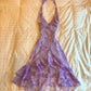 Dreamy purple floral waist halter neck mini skirt homecoming dress R2728