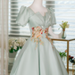 Elegant Mint Green A-line Square Embroidery Satin Corset Mini Prom Dress Homecoming Dress RS507
