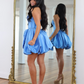 Silky Satin Embroidered Women's Homecoming Dress Blue Corset Short Prom Dress Party Dress RS2500