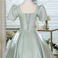 Elegant Mint Green A-line Square Embroidery Satin Corset Mini Prom Dress Homecoming Dress RS507