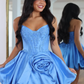 Silky Satin Embroidered Women's Homecoming Dress Blue Corset Short Prom Dress Party Dress RS2500