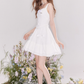 Girls slim texture tea break vacation white bow dress summer R4544