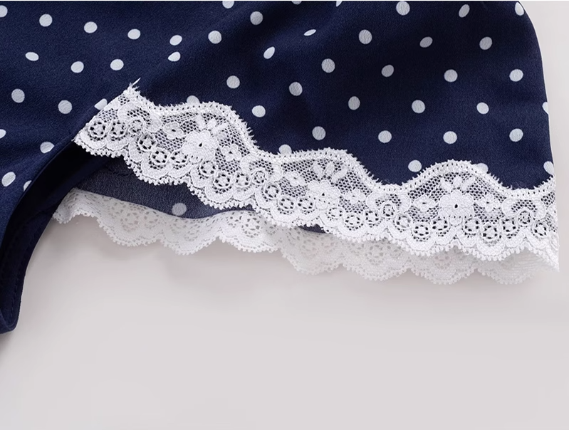 2025 Summer New Blue Polka Dot French V-neck Retro Temperament Long Dress R0947