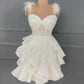 White suspender feather tube top sexy diamond waist slim short skirt homecoming dress R3896