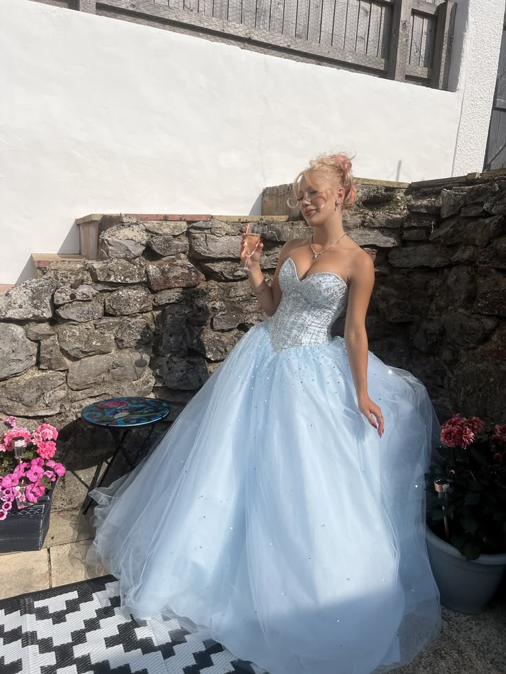 Puffy Tulle Sequins Women's Prom Gown Pale Blue Corset Maxi Evening Dress Birthday Dress — Fall Outfit 2026 New RS3215