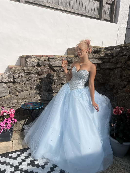 Puffy Tulle Sequins Women's Prom Gown Pale Blue Corset Maxi Evening Dress Birthday Dress — Fall Outfit 2026 New RS3215