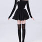 Sweet and spicy off-shoulder long-sleeved dress 2025 waist bow puffy bud skirt R1021