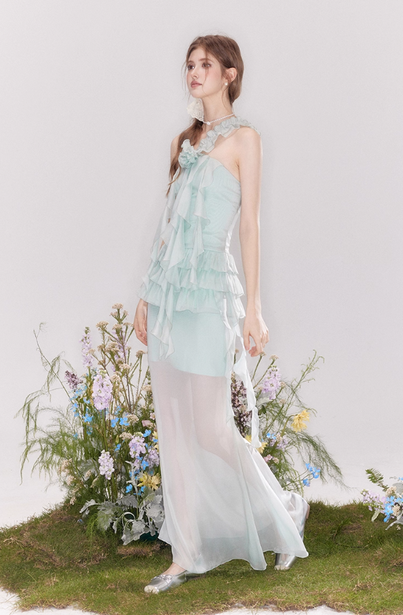 French holiday romantic ruffled cake skirt fishtail skirt suit R4545