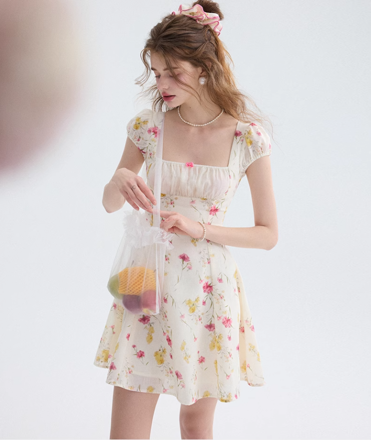 French style short sleeve dress short skirt floral princess dress R2702