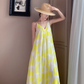 Cold style suspender dress women's printed backless travel beach dress holiday super fairy long dress R0182