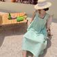 French cotton and linen suspender dress holiday seaside skirt travel long skirt suspender skirt R0195