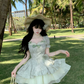 Fresh Soft Green Puff Sleeves Homecoming Dress A-Line Square Corset Mini Summer Dress RS725