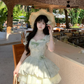 Fresh Soft Green Puff Sleeves Homecoming Dress A-Line Square Corset Mini Summer Dress RS725