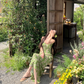Green floral suspender dress beautiful waist A-line long skirt R0601